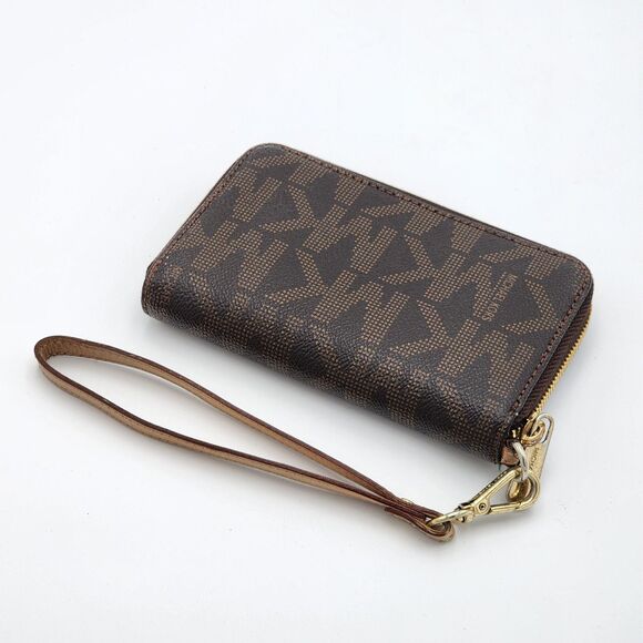 Michael Kors Coated Canvas Monogram Brown Zip Wallet Wristlet - Picture 2 of 8